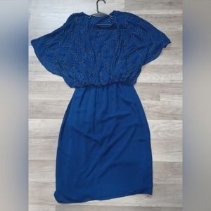 MIDNIGHT VELVET Women's Blue Beaded Shawl Dress, Small